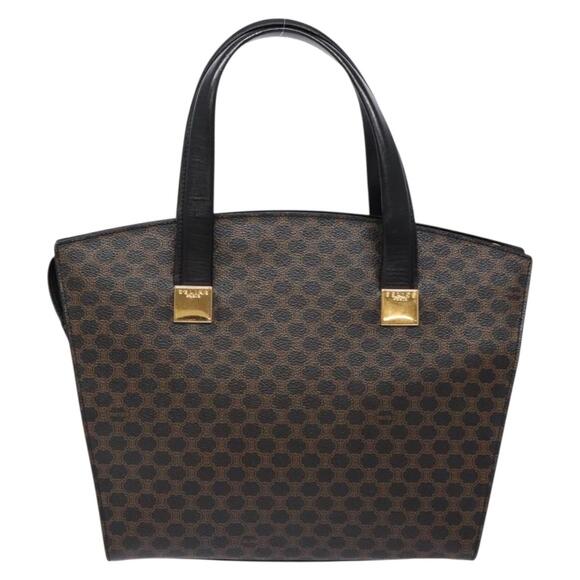 CELINE Macadam Canvas Hand Bag Pvc Leather Black Gold - Picture 3 of 12